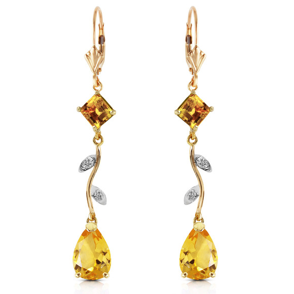 14K. GOLD CHANDELIERS EARRING W/ DIAMONDS & CITRINES (Yellow Gold)